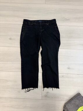 Talbots Simply Flattering Straight Crop Black Jeans Sz 12P Curvy Fit Raw Hem
